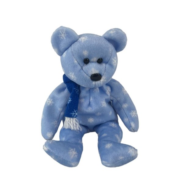 Ty Other - Ty Beanie Baby 1999 Holiday Teddy Blue Snowflake Scarf 9" Plush Stuffed Animal